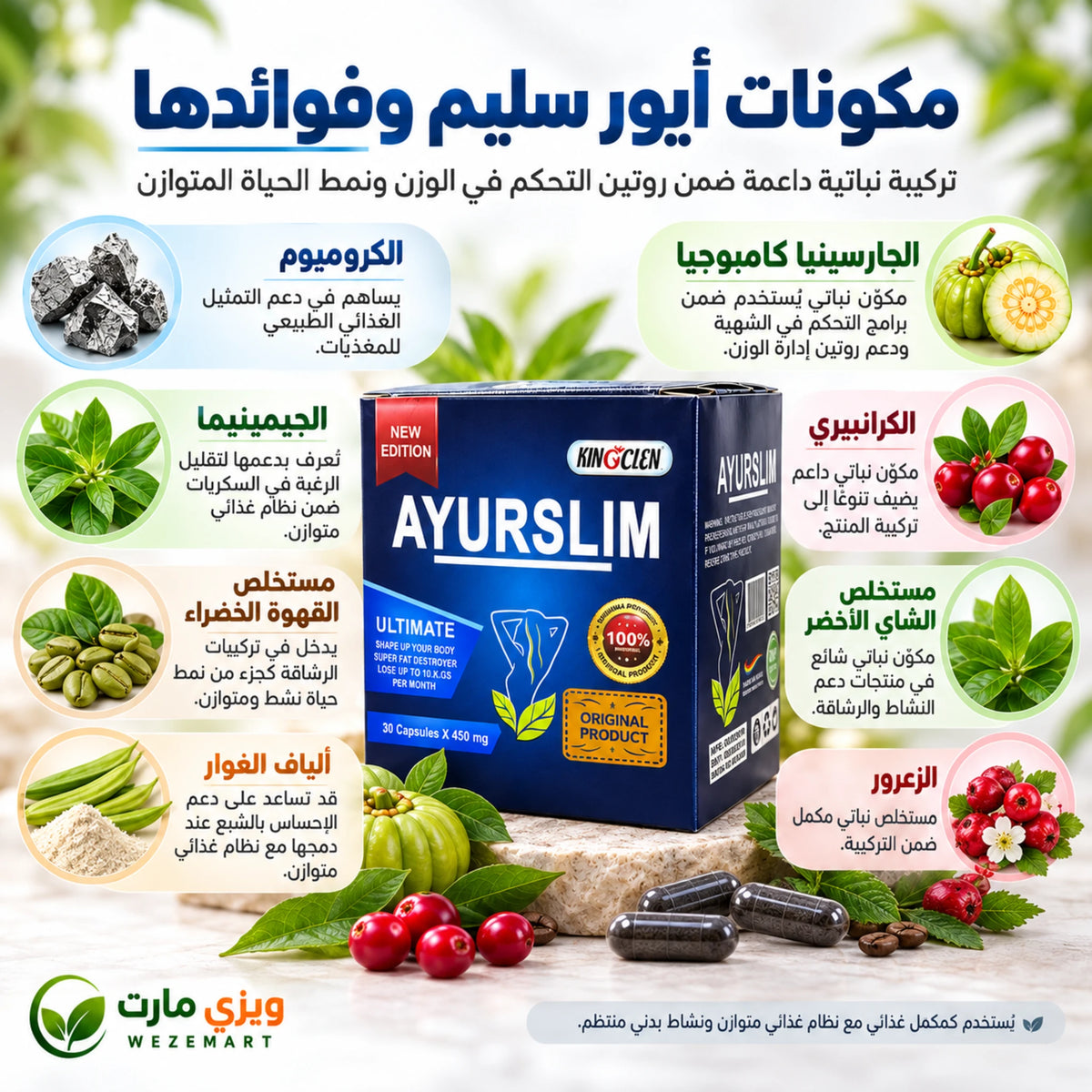 مكونات كبسولات أيور سليم وتركيبتها الغذائية مع معلومات المستخلصات النباتية