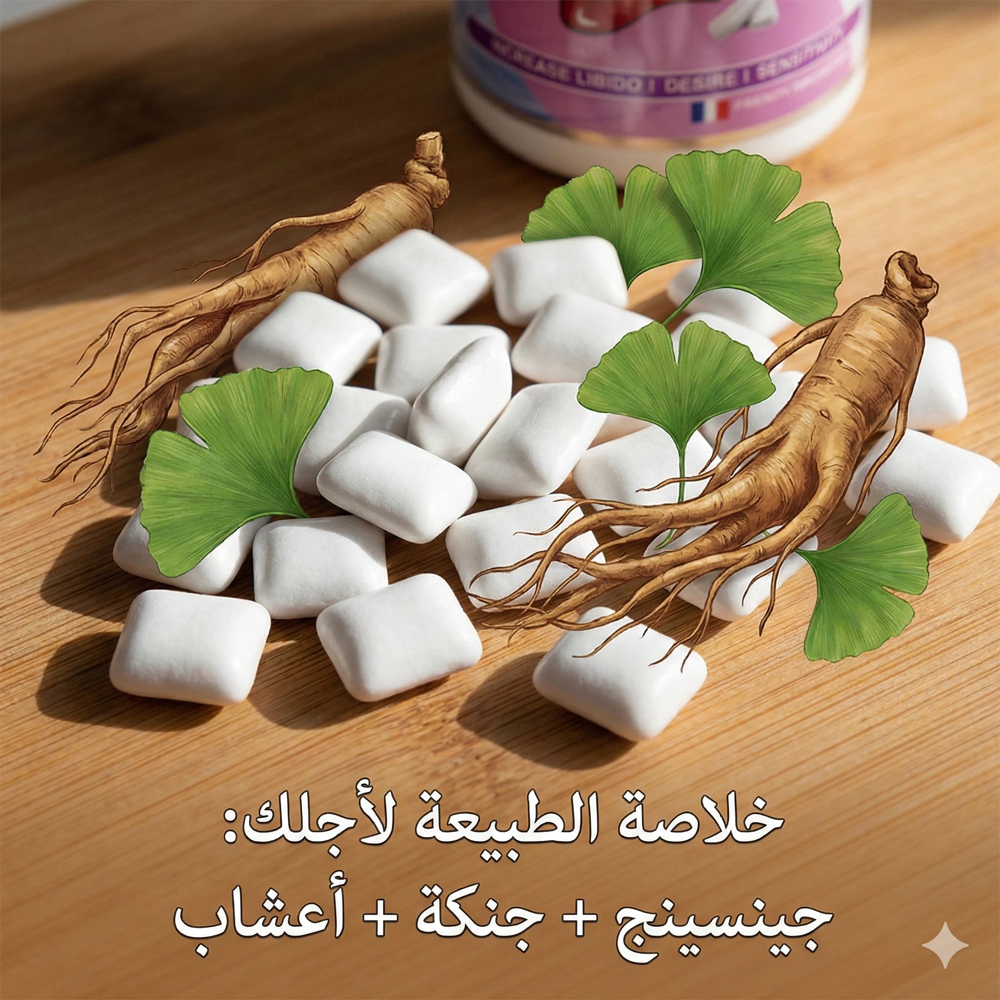 مكونات لبان بيوتي لاف – جنسينج وجنكة وأعشاب طبيعية لدعم الحيوية