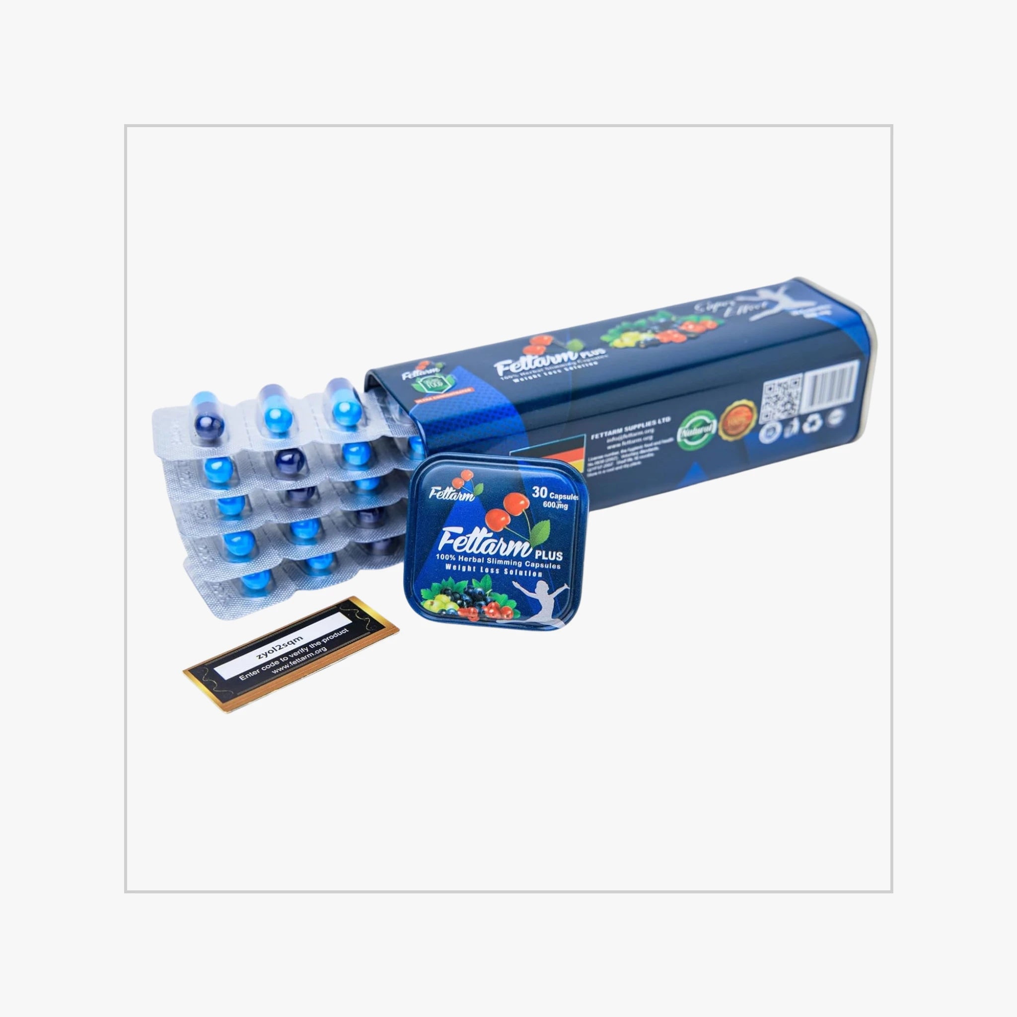 عبوة فيتارم بلو بلس المعدنية الألمانية الأصلية مع شرائط الكبسولات الزرقاء