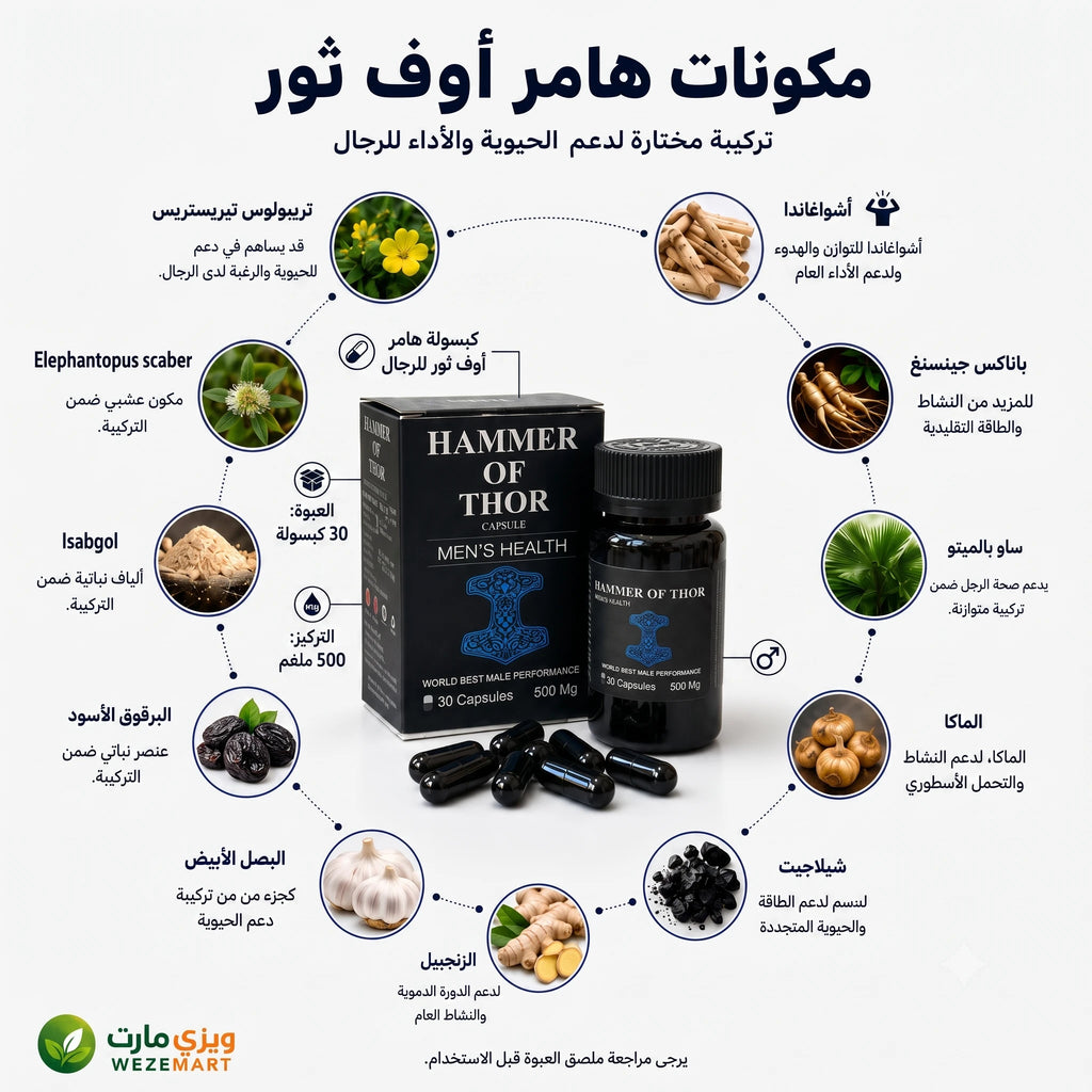مكونات هامر أوف ثور وتركيبته العشبية الداعمة للصحة والأداء الجنسي للرجال