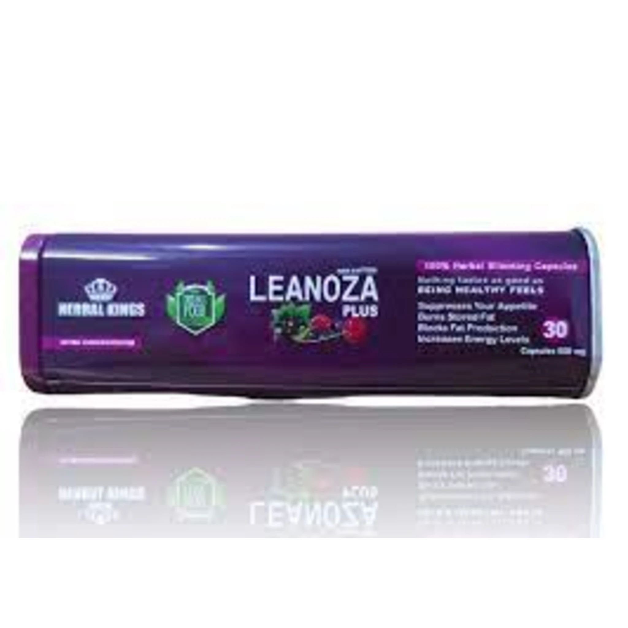 جانب عبوة لينوزا بلس يظهر شعار هيربال كينجز والمكونات الطبيعية للتوت