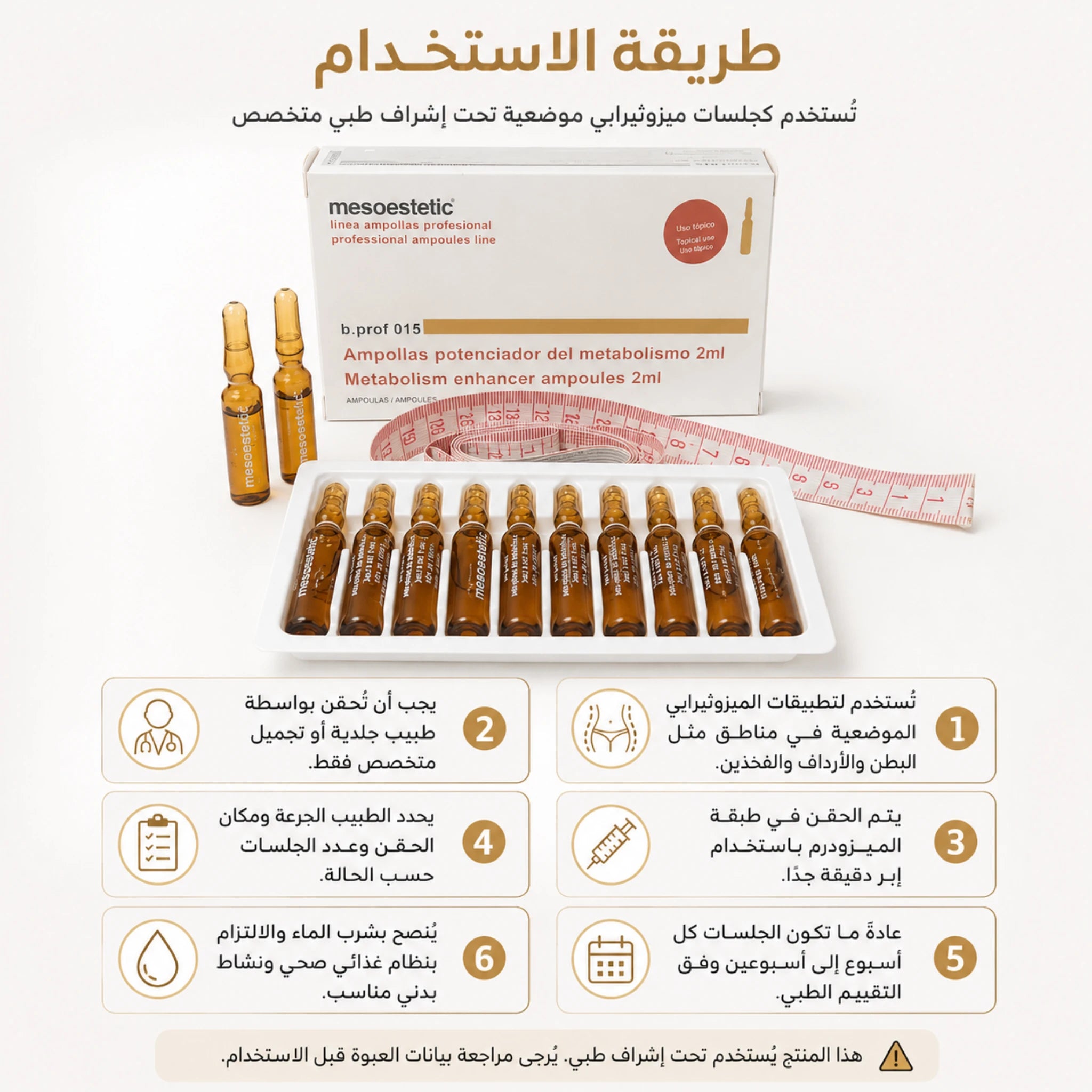طريقة استخدام أمبولات ميزوستاتيك للتخسيس وفق تعليمات العبوة وتحت إشراف مختص