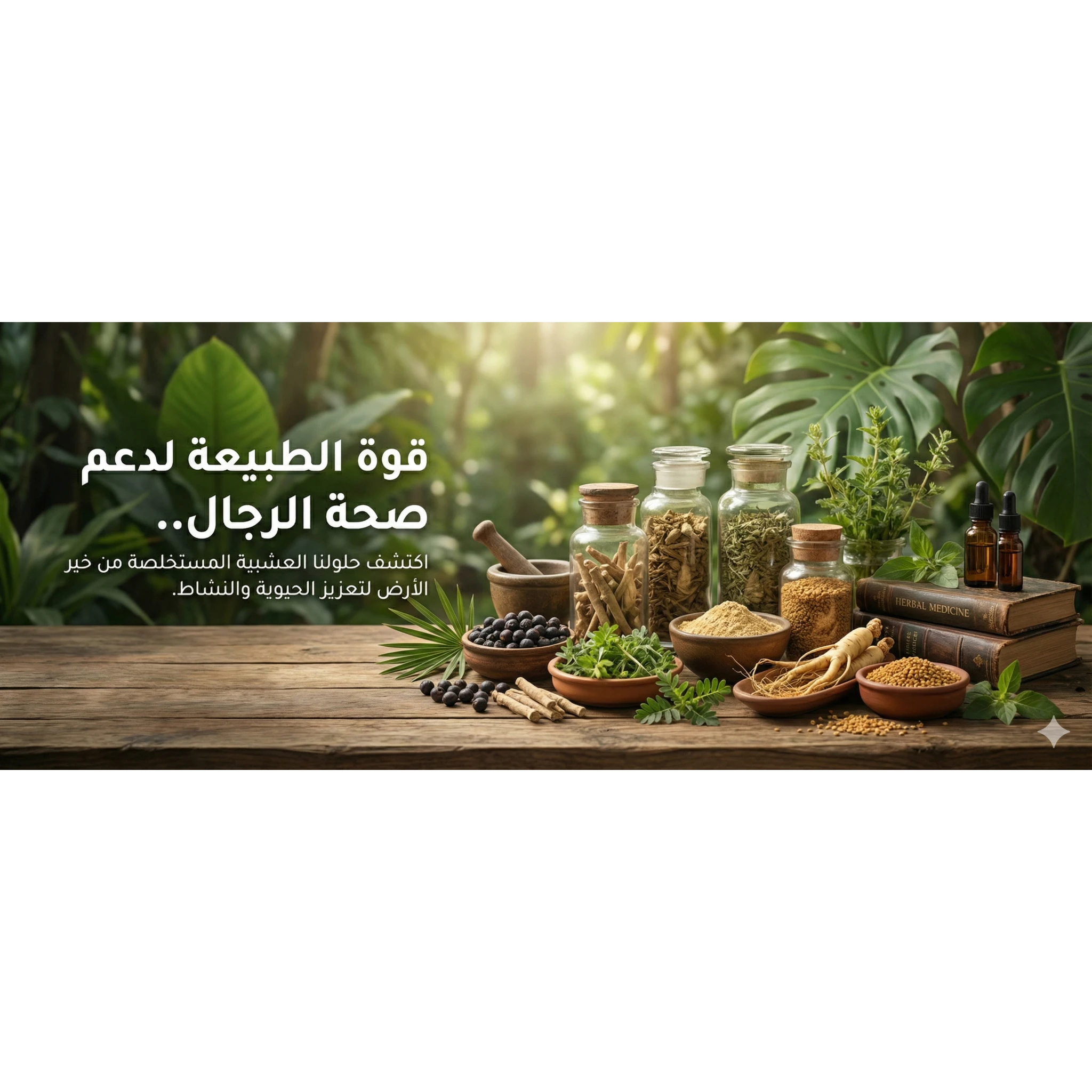 مجموعة من الأعشاب والجذور الطبيعية القوية لتعزيز صحة الرجال، النشاط البدني، والحيوية