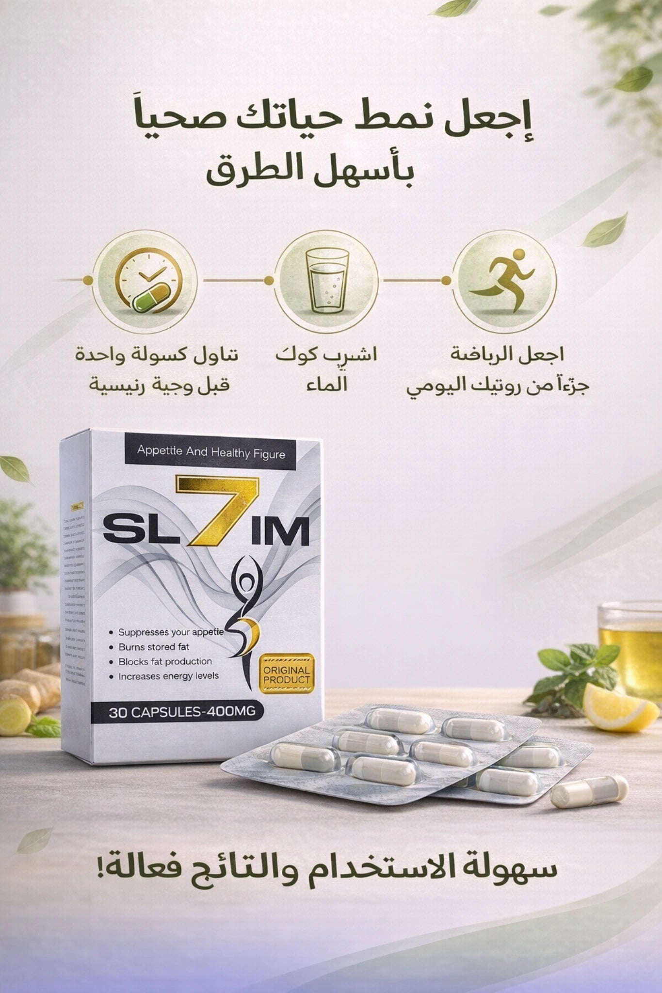 سفن سليم مكمل غذائي لدعم فقدان الوزن ونمط حياة صحي 30 كبسوله