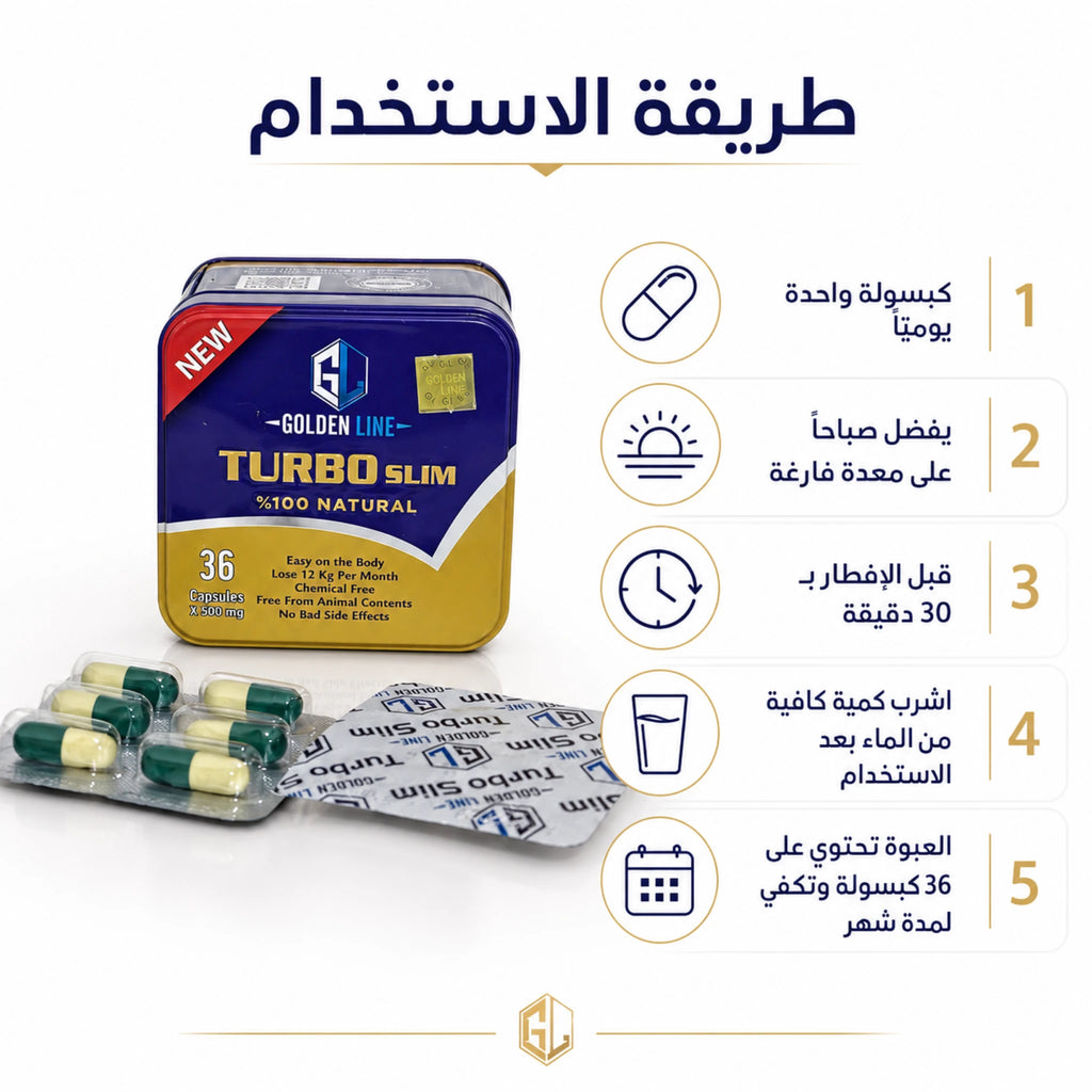 طريقة استخدام كبسولات تيربو سليم قبل الإفطار مع كمية كافية من الماء