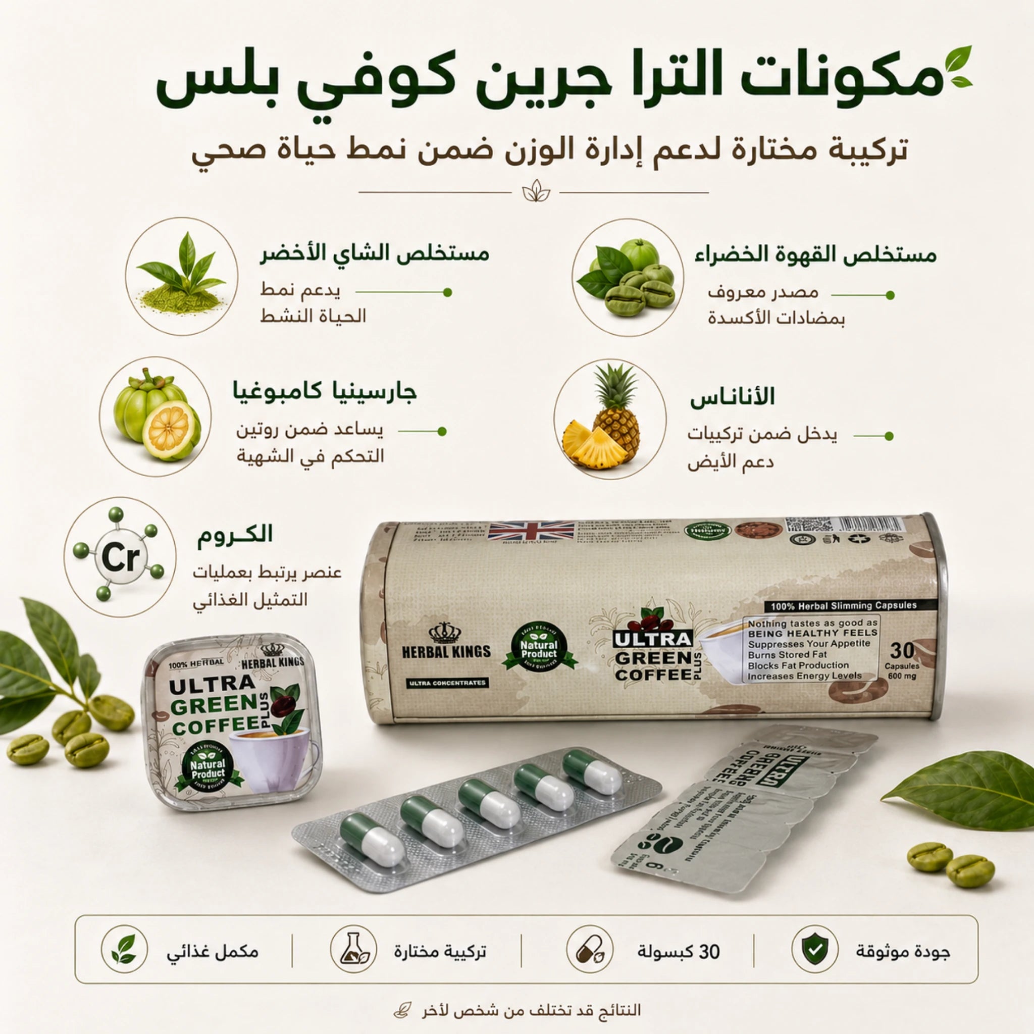 مكونات الترا جرين كوفي بلس وتركيبته الداعمة لروتين التخسيس